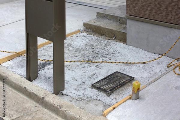 Obraz 建て売り新築住宅の玄関先の工事