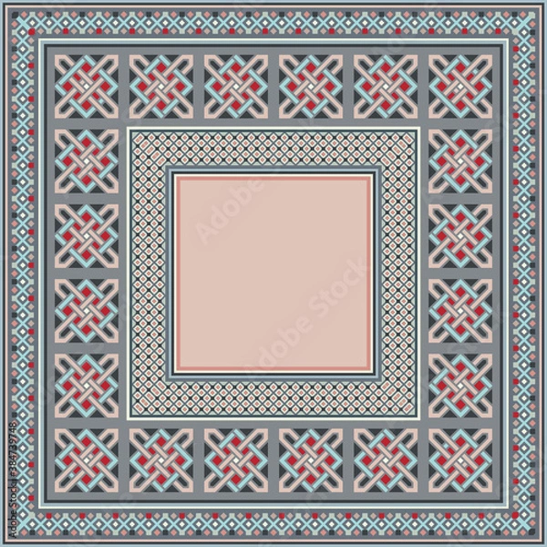 Fototapeta Colorful vector mosaic rug with abstract ethnic geometric ornaments.