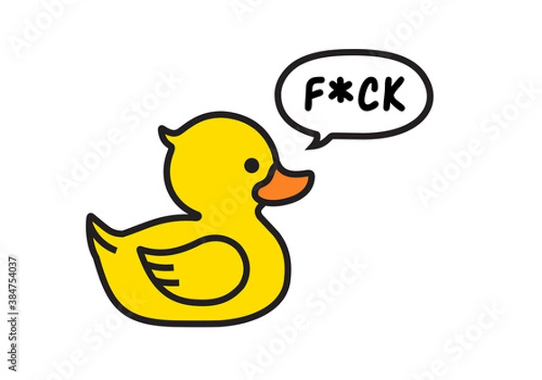 Fototapeta Yellow duck says a bad word in bubble