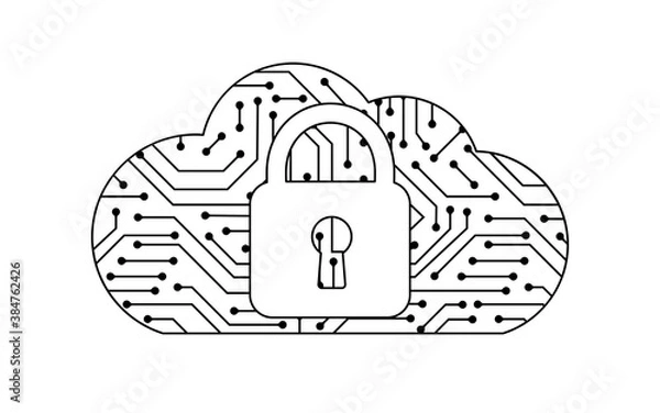 Fototapeta Cloud security illustration. Data security in the cloud. Cloud data protection. Vector. 