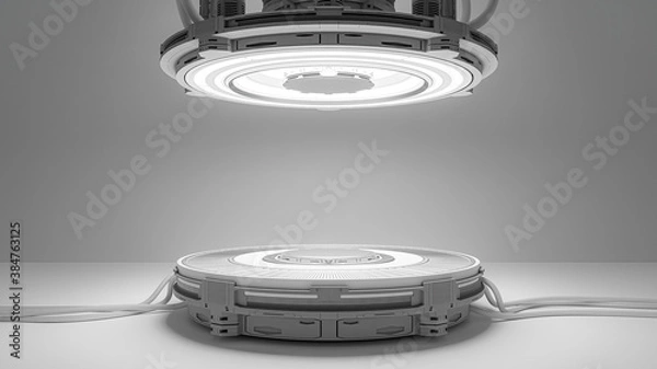 Obraz Technology Background. Power podium empty stage. Sci-fi  idea concept. Technological elements innovation background, 3D Render.