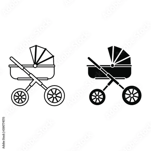 Fototapeta Baby carriage icon vector set. pram illustration sign collection. trolley symbol.