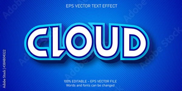 Fototapeta cloud text, cartoon style editable text effect