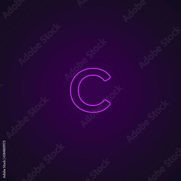 Obraz Bright Neon Font with fluorescent pink tubes. Small letter c. Night Show Alphabet.