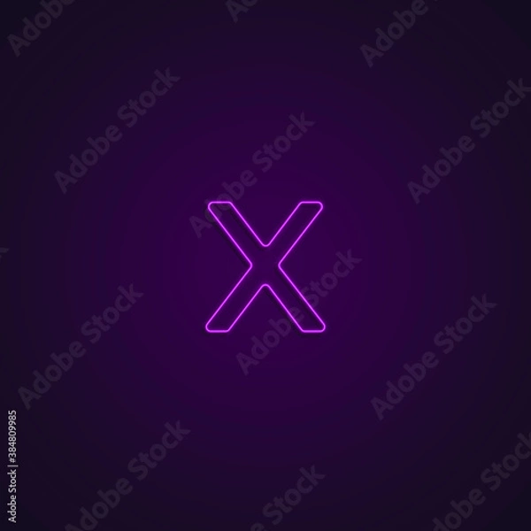 Fototapeta Bright Neon Font with fluorescent pink tubes. Small letter x. Night Show Alphabet.