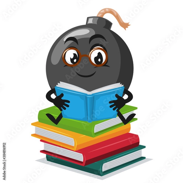 Fototapeta vector illustration of bomb character of mascot reading book