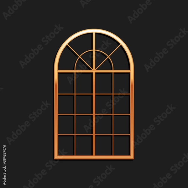 Obraz Gold Arched window icon isolated on black background. Long shadow style. Vector.