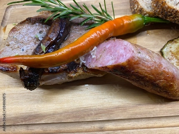 Obraz sausages and vegetables