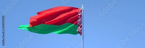 Fototapeta 3D rendering of the national flag of Belarus waving in the wind