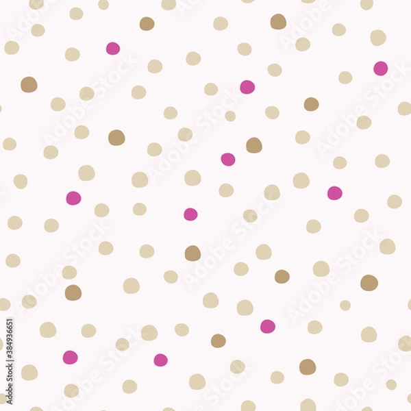 Fototapeta Vector cute small colorful polka dot seamless pattern on pink background. Christmas snow. Great for fabric, textile, nursery decoration, wrapping paper, scrapbooking. Surface pattern design.