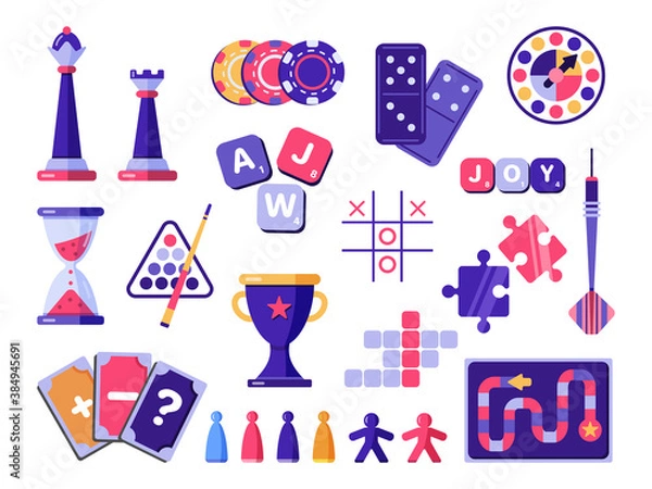Fototapeta Board games entertainment play vector flat set