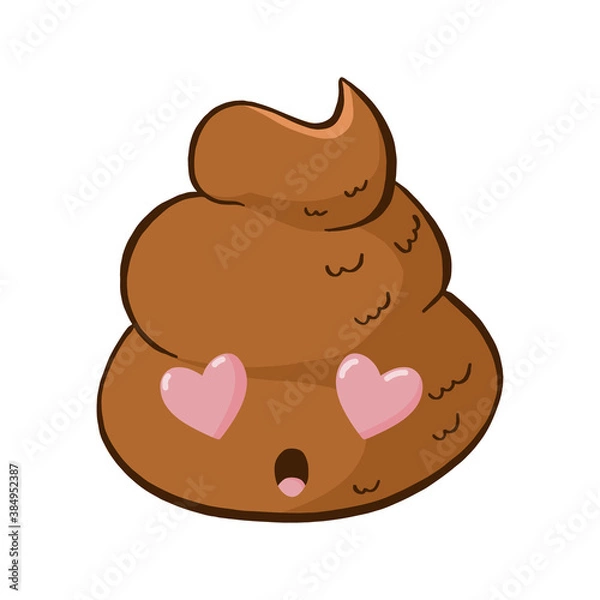 Fototapeta Vector poop emoji fall in love with hearts in eyes.