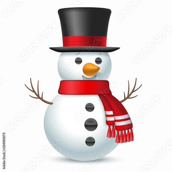 Obraz Smiling snowman with top-hat and scarf. Vector