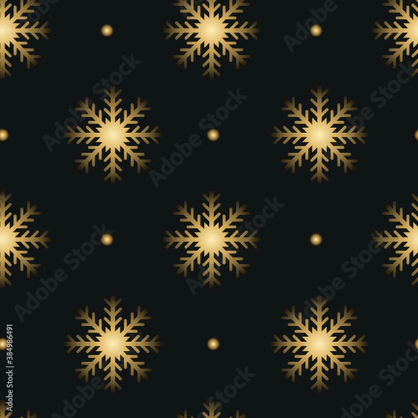 Fototapeta Vector gold glitter snowflakes background effect for luxury greeting rich card. Sparkling texture with glowing lights. Star dust sparks