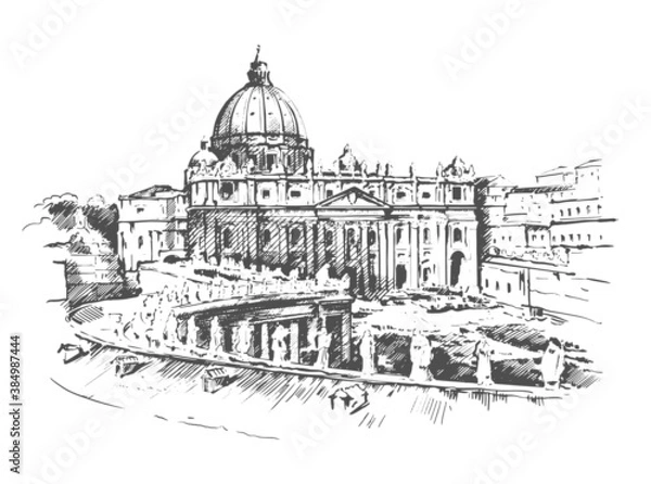 Obraz Hand drawn sketch of Vatican.
St. Peter’s Basilica.
