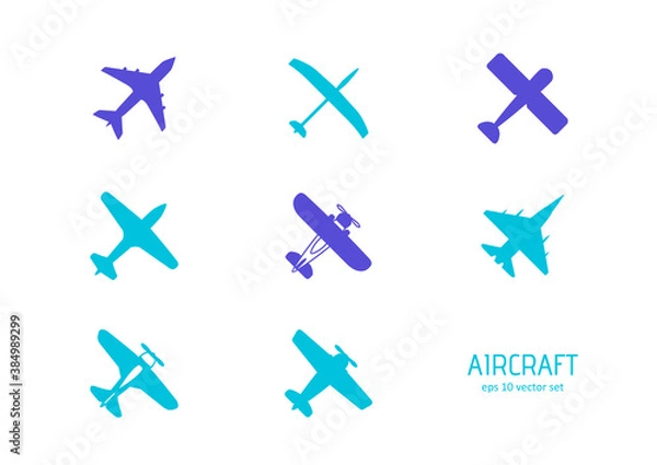 Obraz Aircraft - vector icon set on white background.