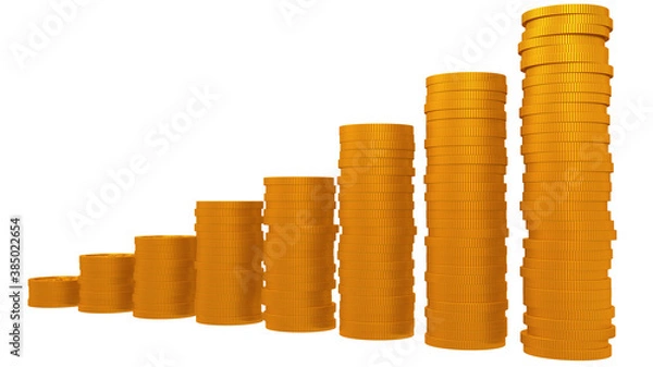 Fototapeta gold coins isolated on a white backgroun 3d rendering