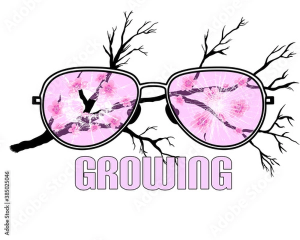 Obraz Broken pink glasses with the words growing up