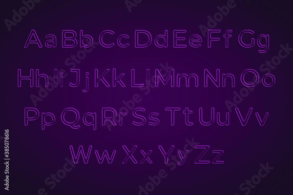 Fototapeta Neon city color pink font. English alphabet. Glowing neon script alphabet. Vector illustration. 