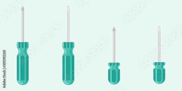 Obraz Set of four screwdrivers flat vector illustrations.
