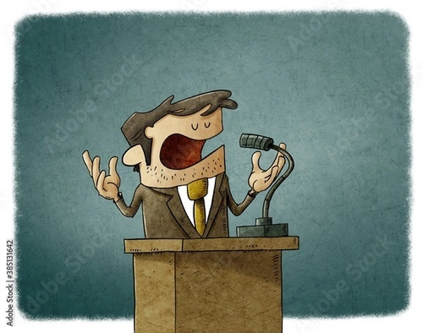 Obraz businessman or politician is giving a campaign speech, he is serene and calm.