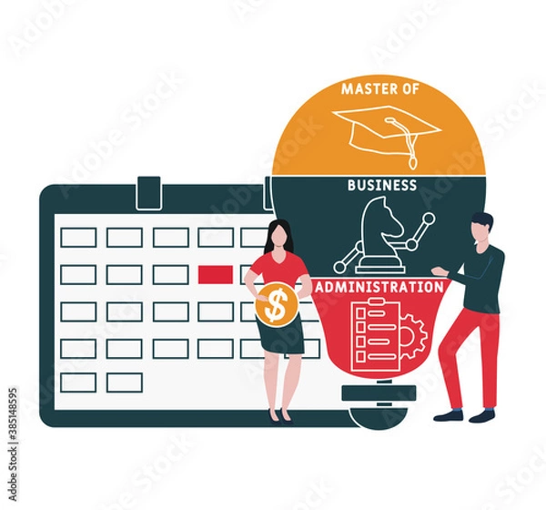 Fototapeta Flat design with people. mba - master of business administration  acronym. business concept background. Vector illustration for website banner, marketing materials, business presentation