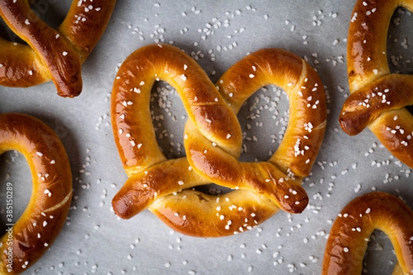 Obraz baked pretzel on cooking pan