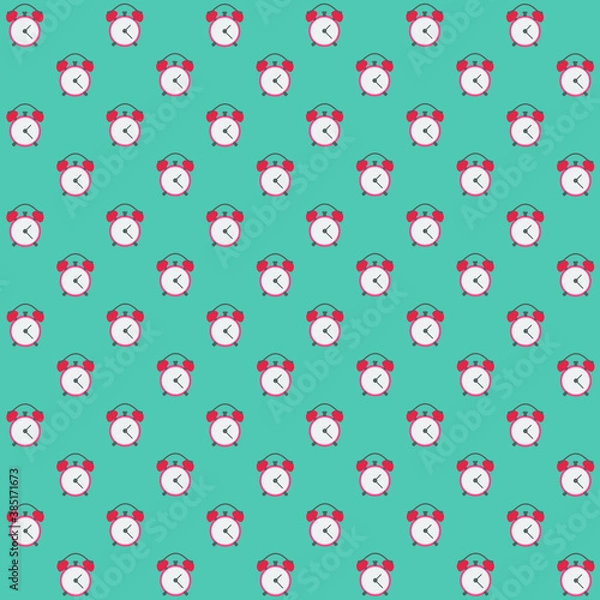 Fototapeta white red table clock with alarm set on a blue background repeat pattern