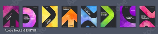 Obraz Watercolor booklet brochure modern cover template bundle set with black elements and colourful background