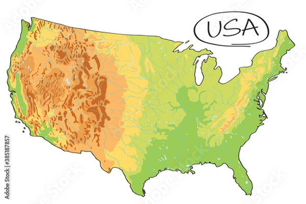 Fototapeta USA Geography map vector isolated on white background with message freehand style.