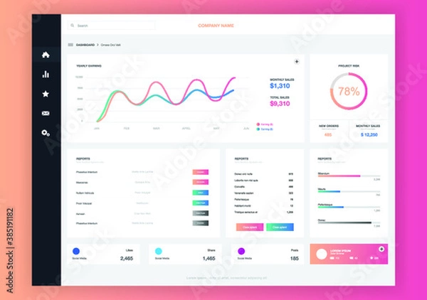 Obraz Dashboard user admin panel template design. Vector abstract modern web UI design