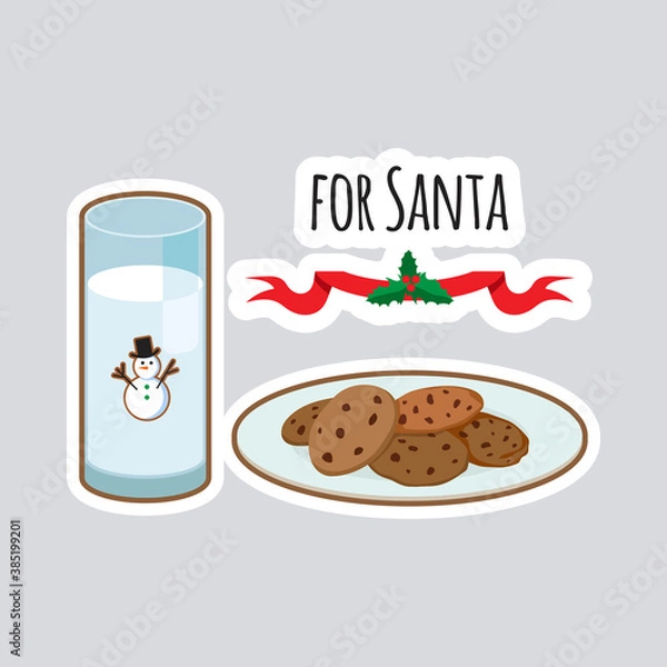 Obraz Milk and cookies for Santa. Isolated vector illustration.