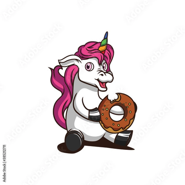 Obraz Vector illustration of a Beautiful Unicorn Eating Donuts