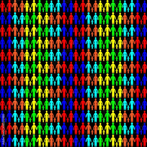 Fototapeta Family sign. Art style colorful pattern with people six colors.