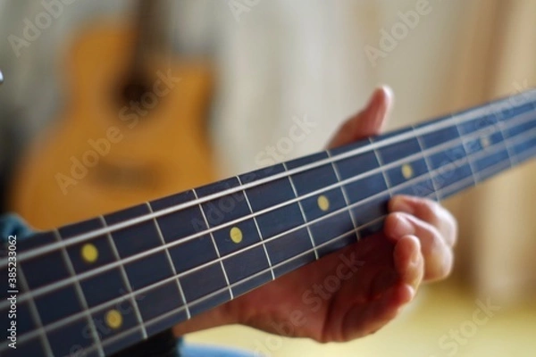 Fototapeta person playing the electric bass guitar