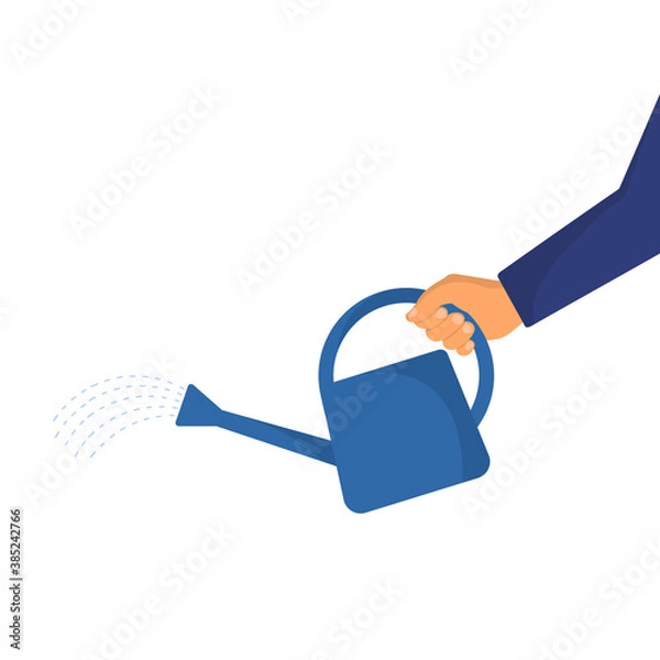 Fototapeta Hand holding a watering can isolated on white background. Vector illustration. Flat style