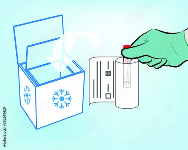 Fototapeta Step 9 : The specimen must be accompanied by the information sheet and transported in a refrigerated cooler by ice packs