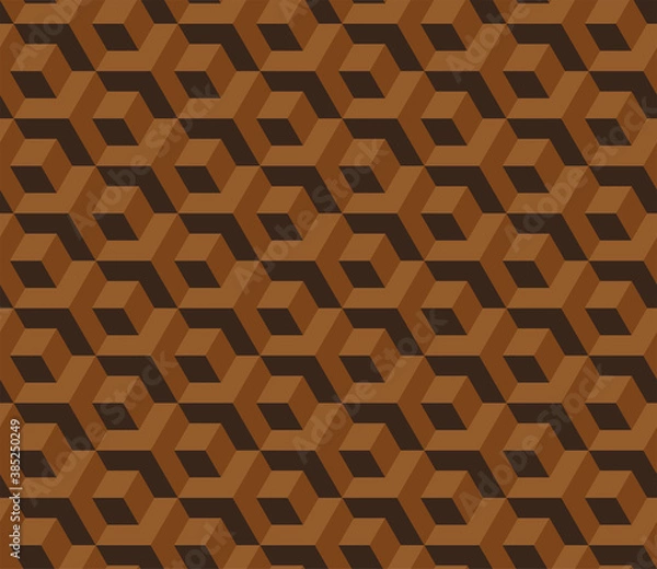 Obraz Seamless Cubes Pattern. 3d brown vector geometric wallpaper, cube pattern background. Optical illusion.Modern Graphic Design.