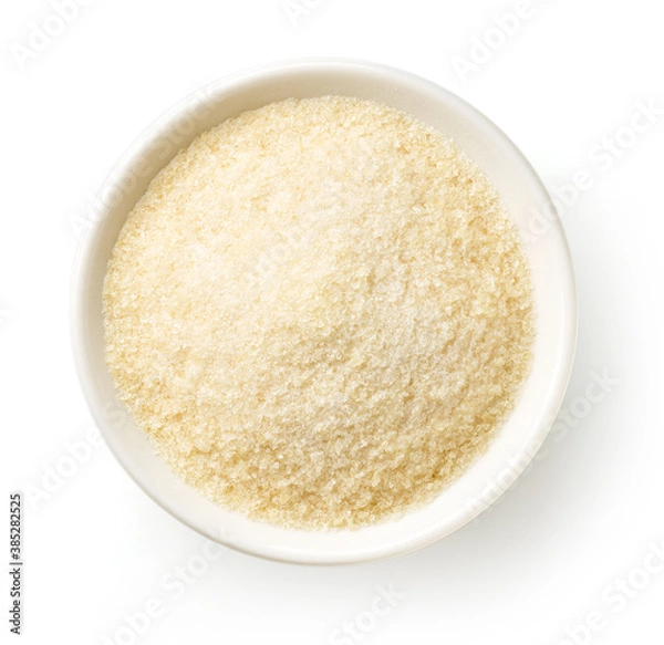 Obraz Bowl of gelatin isolated on white, from above