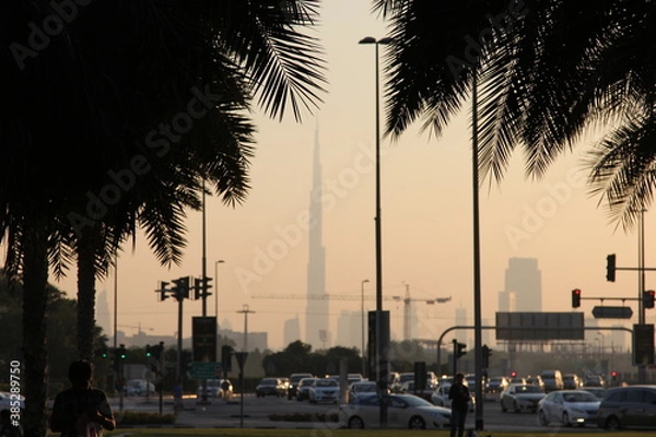 Fototapeta sunset over the city Dubai 2014 
