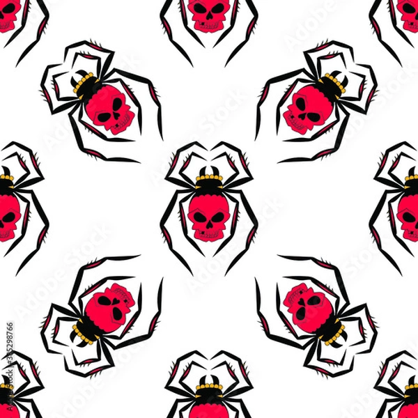 Fototapeta Seamless pattern, skull spider, vector illustration