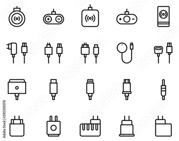 Fototapeta Simple set of  USB chargers icon on white background.
