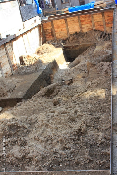 Fototapeta 地下室の穴堀工事