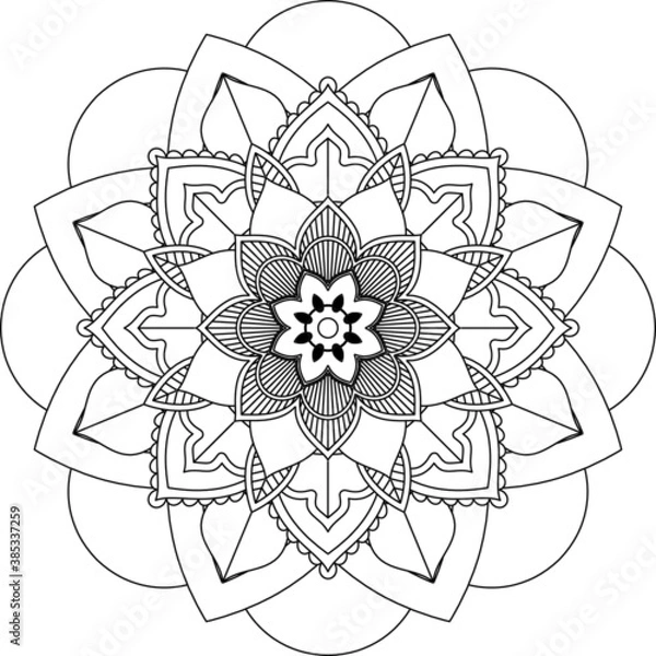 Obraz Easy Mandala coloring book simple and basic for beginners, seniors and children. Set of Mehndi flower pattern for Henna drawing and tattoo. Decoration in ethnic oriental, Indian style.