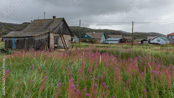 Obraz Houses in the village of Teriberka on the Barents sea coast, Russia, August 2020