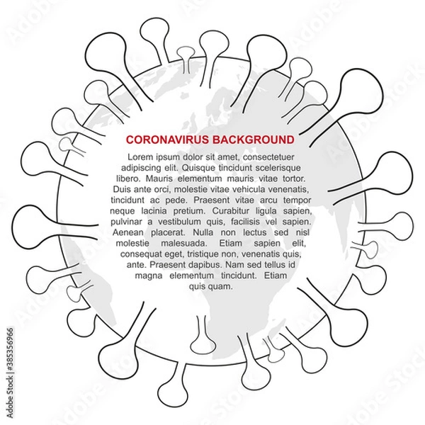 Fototapeta Vector background with coronavirus as a planet with continents and place for text.