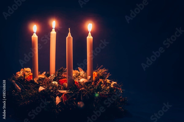 Obraz 3. advent candle burning on advent wreath