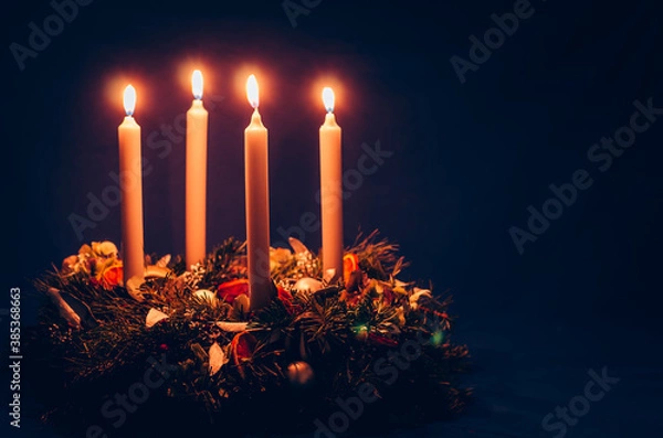 Obraz 4. advent candle burning on advent wreath