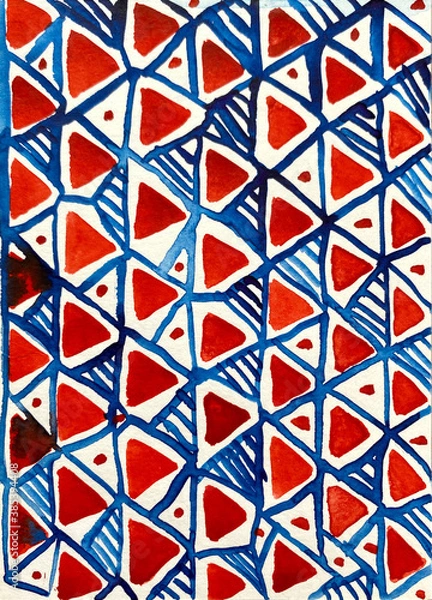 Fototapeta Abstract geometric pattern. Watercolor illustration with hand drawn geometry shapes.