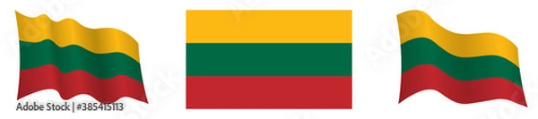 Obraz flag of lithuania in static position and in motion, developing in wind in exact colors and sizes, on white background